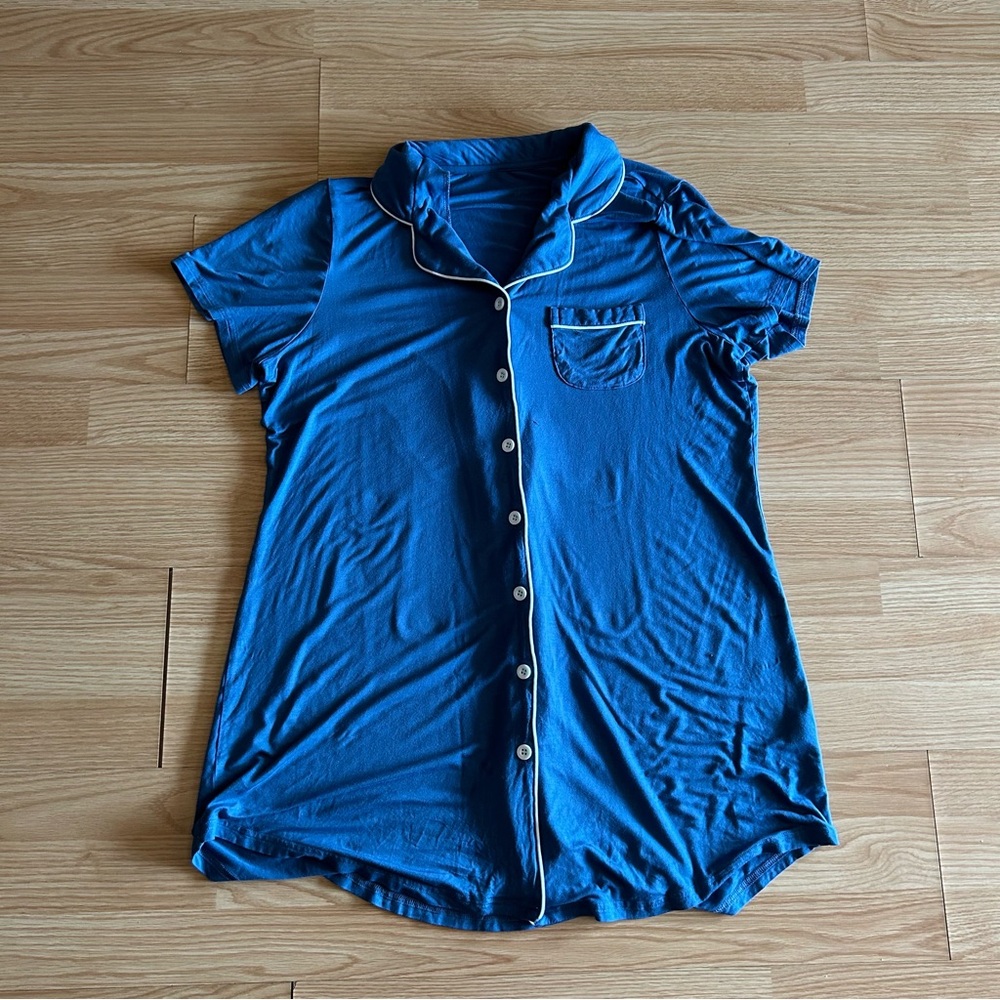 Women’s Blue Button Down Pajamas Shirt Dress Medium
